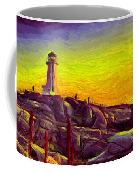 Lighthouse Coffee Mug featuring the digital art Lighthouse Sunset by Caito Junqueira