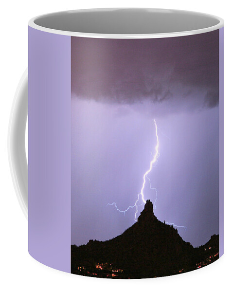 Pinnacle Peak Coffee Mug featuring the photograph Lightning Striking Pinnacle Peak Scottsdale AZ by James BO Insogna
