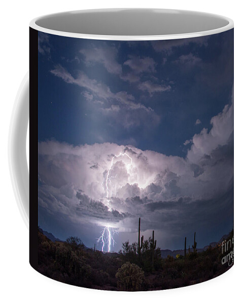 Arizona Coffee Mug featuring the photograph Lightning Thru Clouds Arizona by Joanne West