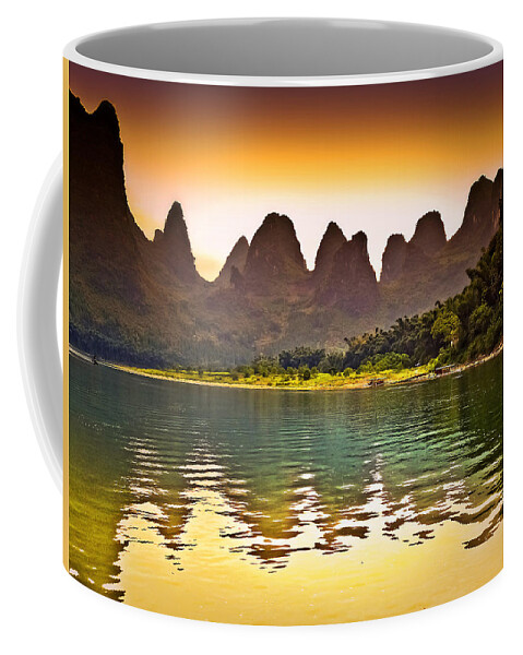 Sunset Coffee Mug featuring the photograph Like a fairyland sunset-China Guilin scenery Lijiang River in Yangshuo by Artto Pan
