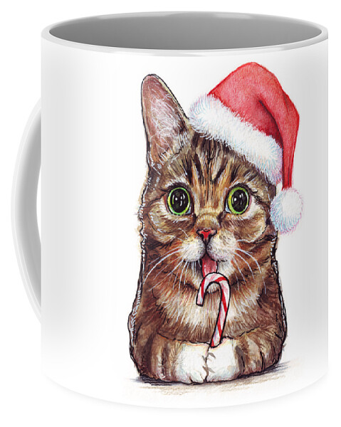 Lil Bub Coffee Mug featuring the painting Cat Santa Christmas Animal by Olga Shvartsur