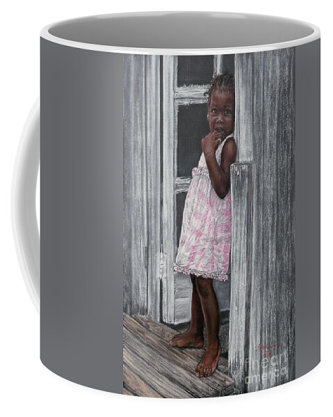 Lil' Girl In Pink Coffee Mug featuring the painting Lil' Girl in Pink by Roshanne Minnis-Eyma