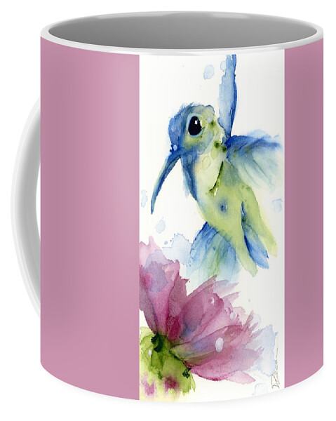 Hummingbird And Flower Coffee Mug featuring the painting Lilac and Blue by Dawn Derman