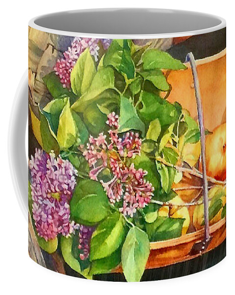 Lilas Coffee Mug featuring the painting Lilas et Pommes by Francoise Chauray