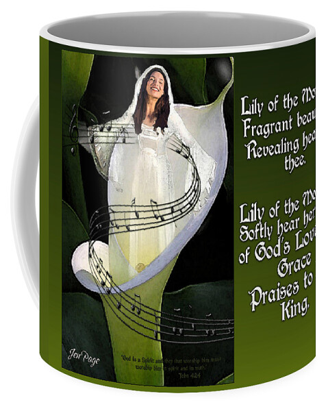 Jennifer Page Coffee Mug featuring the painting Lily of The Morning Poem by Jennifer Page