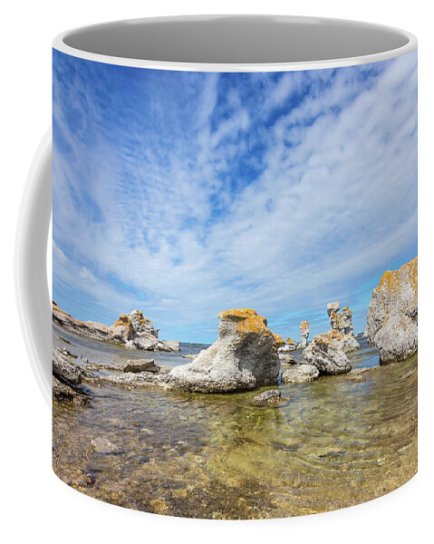 Sea Coffee Mug featuring the photograph Limestone formations in Gotland, Sweden by GoodMood Art
