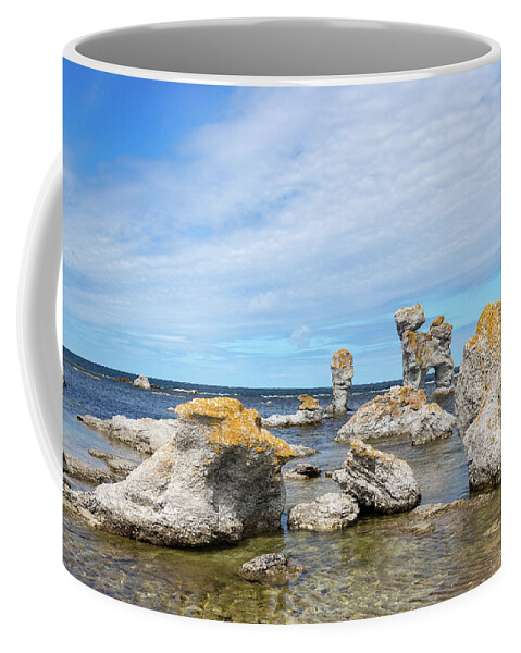 Sea Coffee Mug featuring the photograph Limestone formations on the Swedish coastline by GoodMood Art