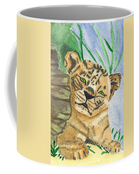 Lion Coffee Mug featuring the painting Linus by Ali Baucom