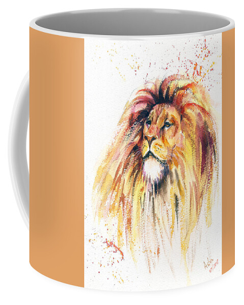 Watercolor Lion Coffee Mug featuring the painting Lion King 2 by Asha Sudhaker Shenoy