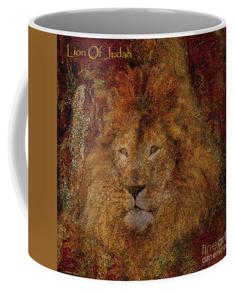 Lion; Judah; Prophetic; Art; Tribe; Jesus; Christ; Royal; Majestic; Fierce; Courage; Revelation; Square; Rock; Glory; Zion; Of; Gold; Red; Orange; Auburn; Russet; Autumn; Colors; Abstract; Transparent; Canvas; Print; Constance; Woods; Texas; Identity; Destiny; Hebrew; Israel; Jewish; Image; Spiritual; Christian; Artist;  Coffee Mug featuring the digital art Lion Of Judah square by Constance Woods