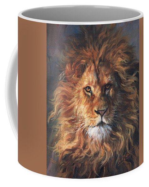 Lion Coffee Mug featuring the painting Lion Portrait by David Stribbling
