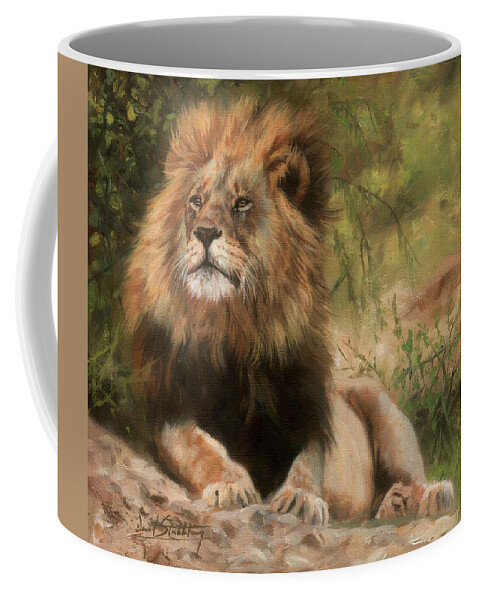 Lion Coffee Mug featuring the painting Lion resting by David Stribbling