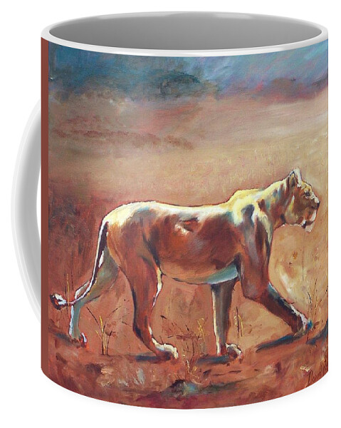 Wildlife Coffee Mug featuring the painting Lioness by Ilona Petzer