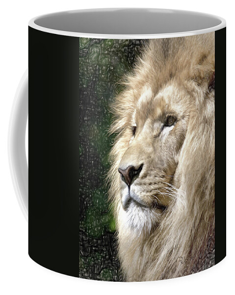 Pencil Coffee Mug featuring the digital art Liquid Lion by David Luebbert