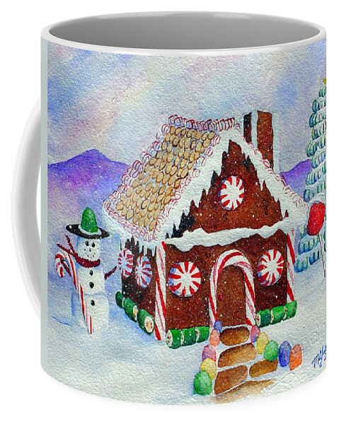 Christmas Coffee Mug featuring the painting Lisa's Gingerbread House by Mary Giacomini