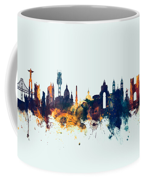 City Coffee Mug featuring the digital art Lisbon Portugal Skyline by Michael Tompsett