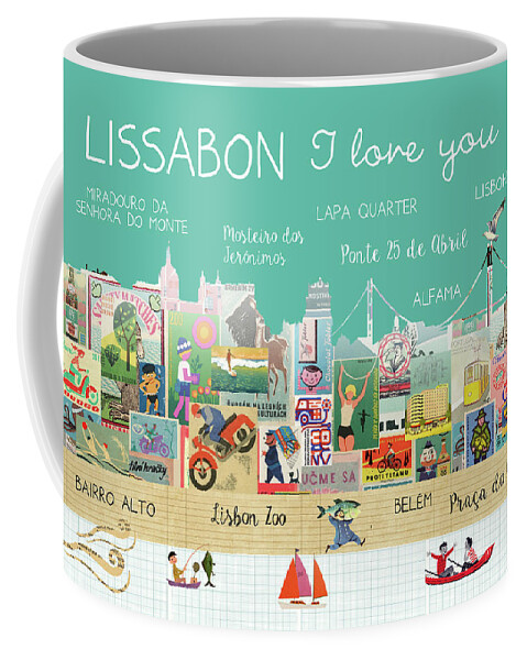 Lissabon I Love You Coffee Mug featuring the mixed media Lissabon I love you by Claudia Schoen