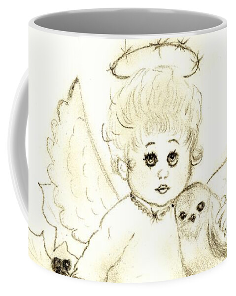 Angel Coffee Mug featuring the drawing Little Angel by Sonya Chalmers