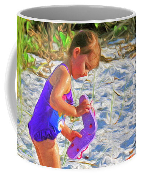 Child Coffee Mug featuring the photograph Little Beach Girl with Flip Flops by Ginger Wakem