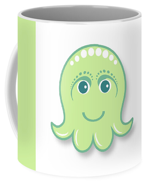 Little Octopus Coffee Mug featuring the digital art Little cute green octopus by Ainnion