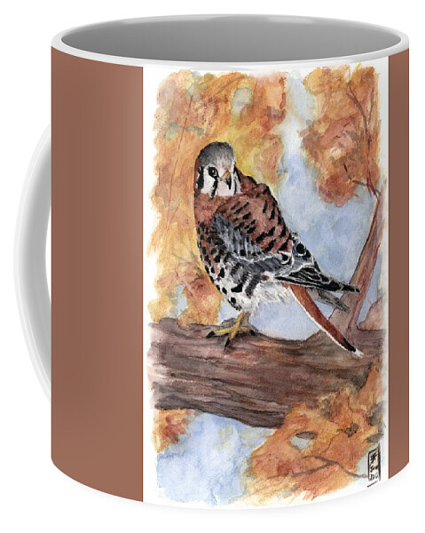 Kestrel Coffee Mug featuring the painting Little Guardian by Brandy Woods