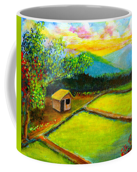 Hut Coffee Mug featuring the painting Little Hut in the Farm by Cyril Maza