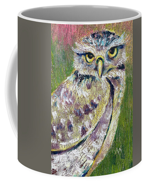 Owl Coffee Mug featuring the painting Little Owl by AnneMarie Welsh