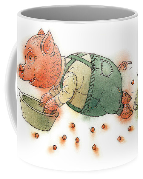 Pig Food Kitchen Dinner Children Coffee Mug featuring the painting Little Pig by Kestutis Kasparavicius