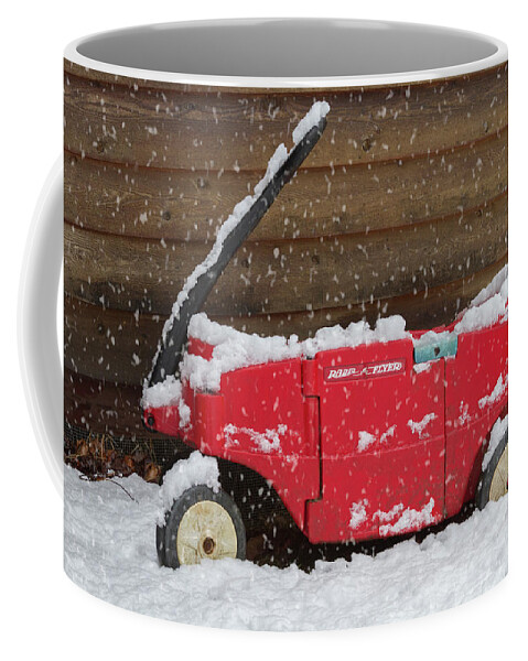 Appalachia Coffee Mug featuring the photograph Little Red Flyer in the Snow by Debra and Dave Vanderlaan