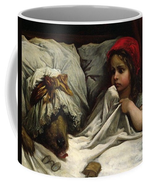 Wolf; Disguise; Child; Girl; Fairy Tale; Story; Glasses; Bed; Nightcap; Fear Coffee Mug featuring the painting Little Red Riding Hood by Gustave Dore