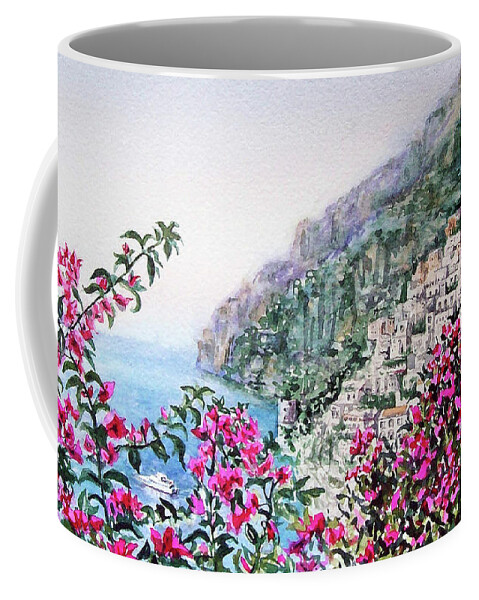 Italy Coffee Mug featuring the painting Little Town Positano Italy by Irina Sztukowski