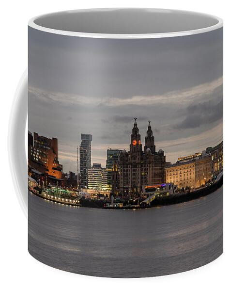 3 Graces Coffee Mug featuring the photograph Liverpool Waterfront at Night by Spikey Mouse Photography
