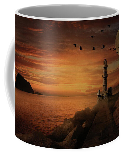 Light House Coffee Mug featuring the photograph Llight House by Moonlight by Andrea Kollo