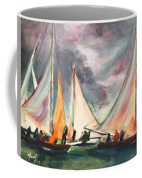Hope Town Coffee Mug featuring the painting Locals at Sea by Josef Kelly