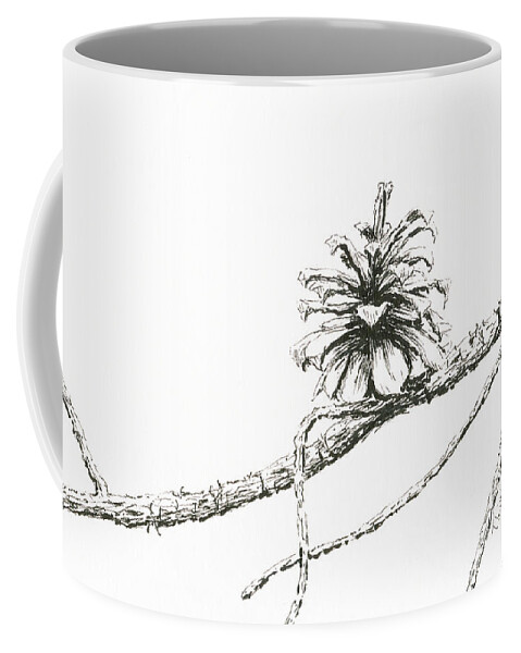 Lodgepole Pine Coffee Mug featuring the drawing Lodgepole Pine Cone by Timothy Livingston