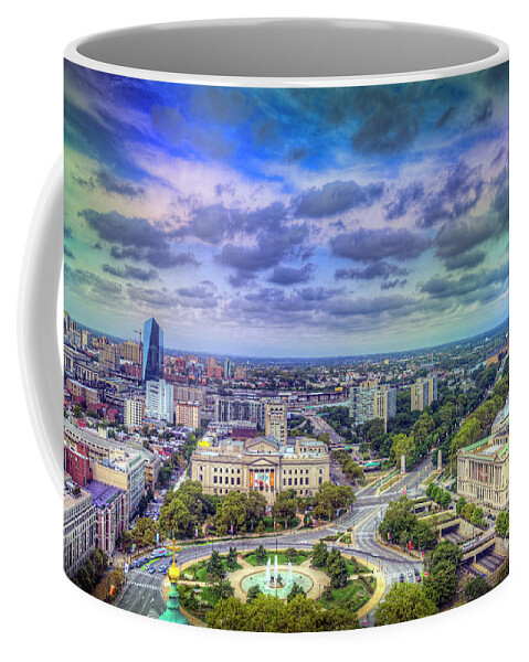 Penn Center Coffee Mug featuring the photograph Logan Circle to the Museum Beautiful Panorama by David Zanzinger