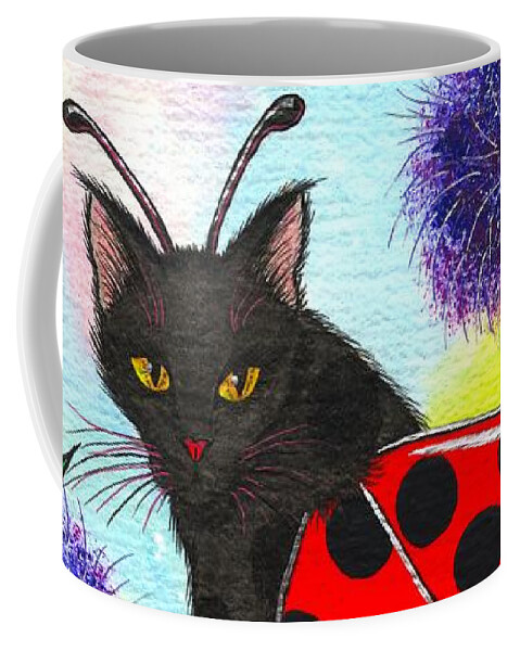 Ladybug Coffee Mug featuring the painting Logan Ladybug Fairy Cat by Carrie Hawks