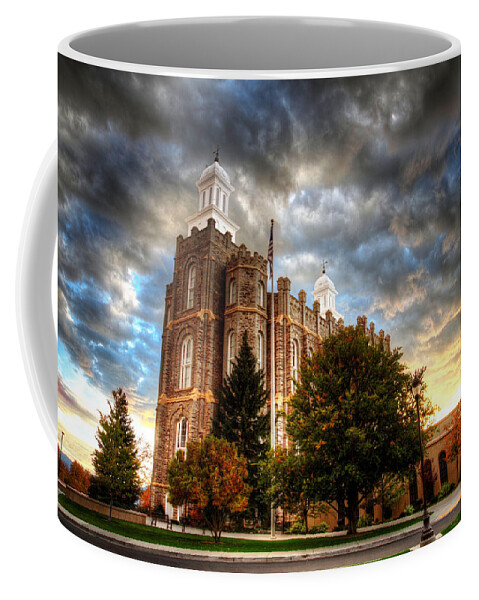 Worship Coffee Mug featuring the photograph Logan Temple Cloud Backdrop by David Andersen