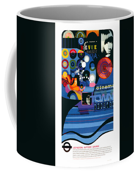 Dark Coffee Mug featuring the mixed media London after Dark - London Underground, London Metro - Retro travel Poster - Vintage Poster by Studio Grafiikka
