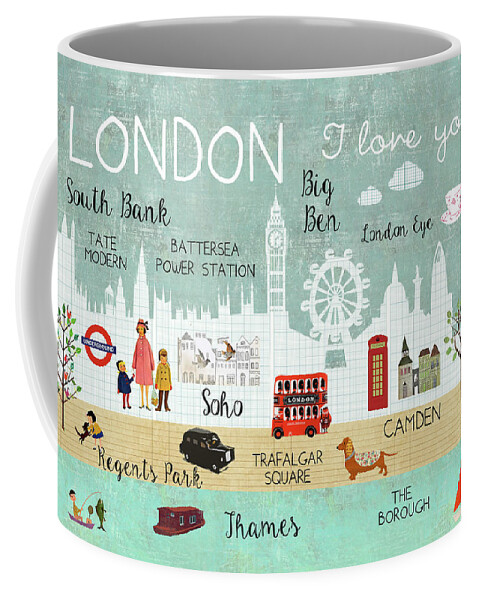 London Coffee Mug featuring the mixed media London I love you by Claudia Schoen
