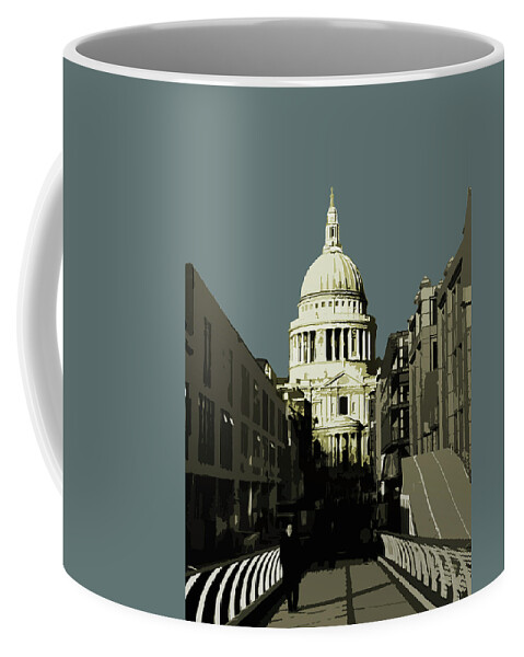 Wheel Coffee Mug featuring the painting London - Saint Pauls - Soft Blue Greys by Big Fat Arts