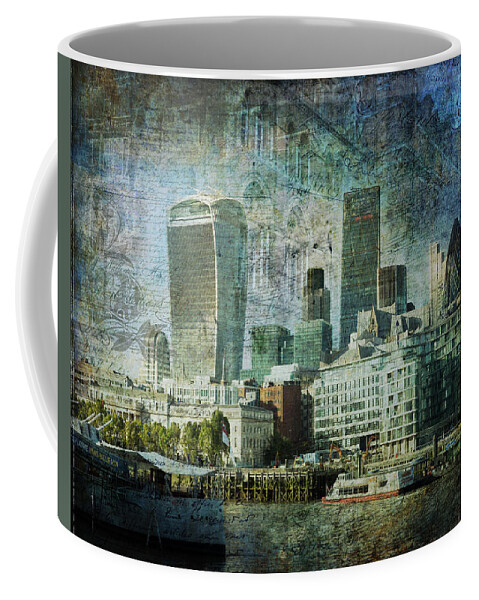 City-landscape Coffee Mug featuring the digital art London Skyline Key of Blue by Nicky Jameson