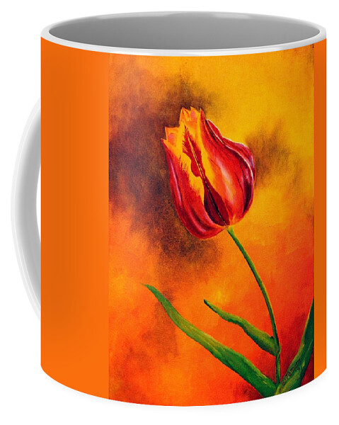 Tulip Coffee Mug featuring the painting Lone Red Tulip by Tamara Kulish