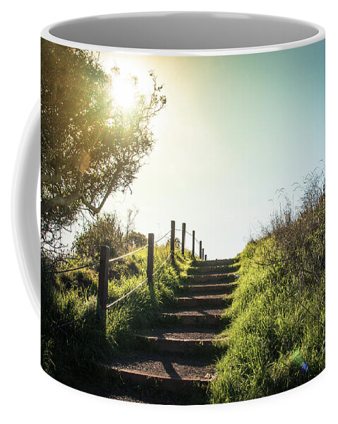 Autumn Coffee Mug featuring the photograph Lonely footpath leading up the stairs in the sunset by Amanda Mohler