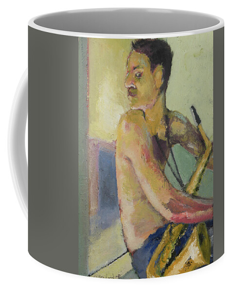 Saxophone Coffee Mug featuring the painting Lonely Saxophone by Craig Newland