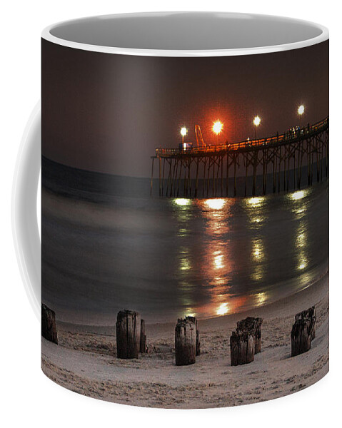 Carolina Beach Fishing Pier Print Coffee Mug featuring the photograph Long After Dark by Phil Mancuso