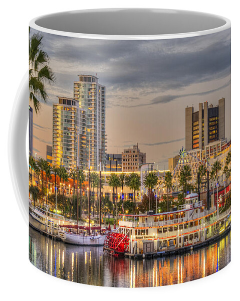 Shoreline Village Coffee Mug featuring the photograph Long Beach Cityscape Sunset by David Zanzinger