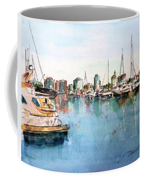 Long Beach Coffee Mug featuring the painting Long Beach Coastal View by Debbie Lewis