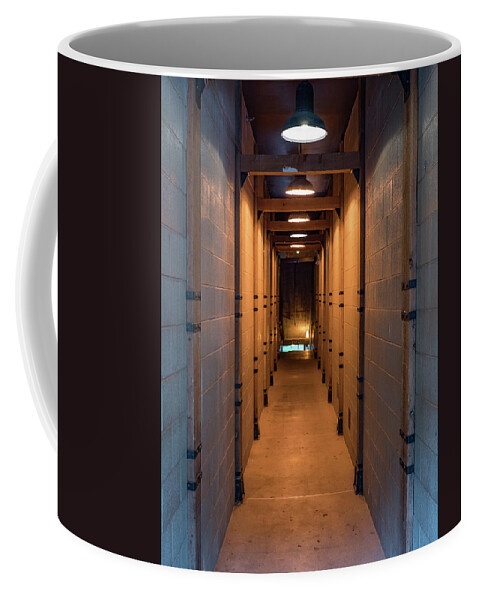 Room Coffee Mug featuring the photograph Long corridor with lights by Kyle Lee