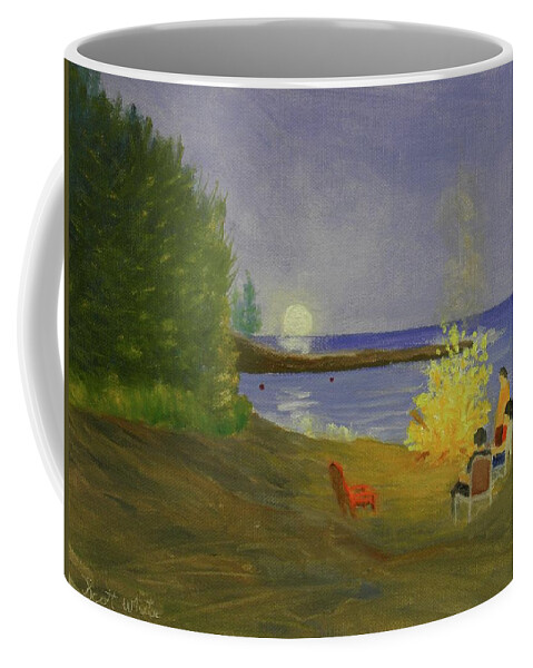 Fire Moon Sea Ocean Seascape Landscape Coffee Mug featuring the painting Long Cove Bonfire by Scott W White